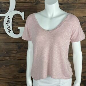 Forever 21 | Marled Heather Knit Short‎ Sleeve Sweater Top Baby Pink V-Neckline